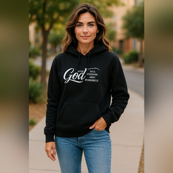 Christian Clothing - NWOT Drawstring Hoodie, "With God All Things Are Possible" - Picture 5 of 12